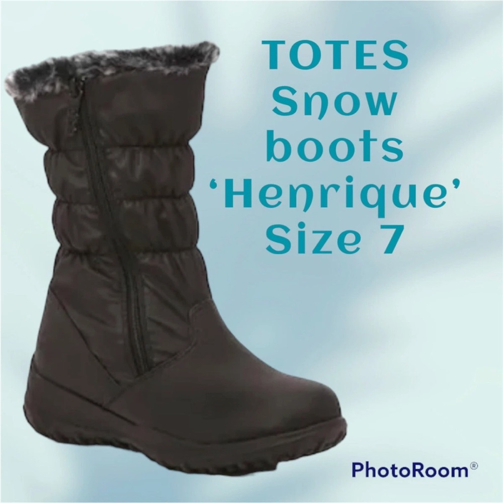 Totes Snow Boots Women’s 7 Henrique Black Winter Waterproof Faux Fur Lined $70